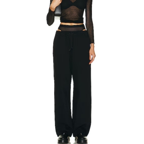 Alexander Wang Denim Track Pant faux Black Mesh Undie in Washed Black Size Small - Picture 2 of 10